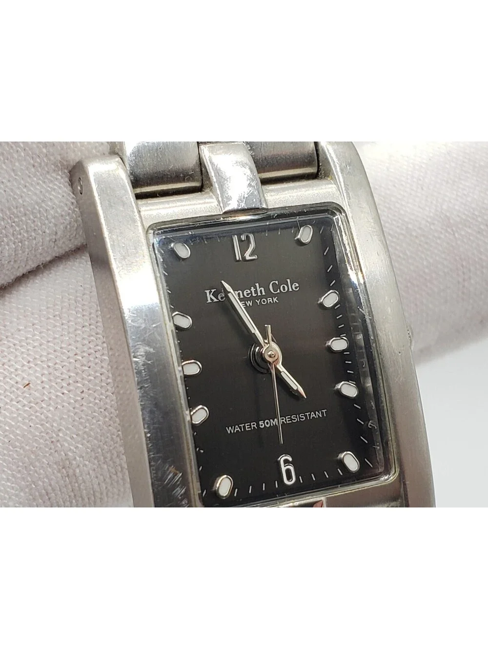 Kenneth Cole Watch Women 20mm Black Rectangle Dial Silver Tone New Battery